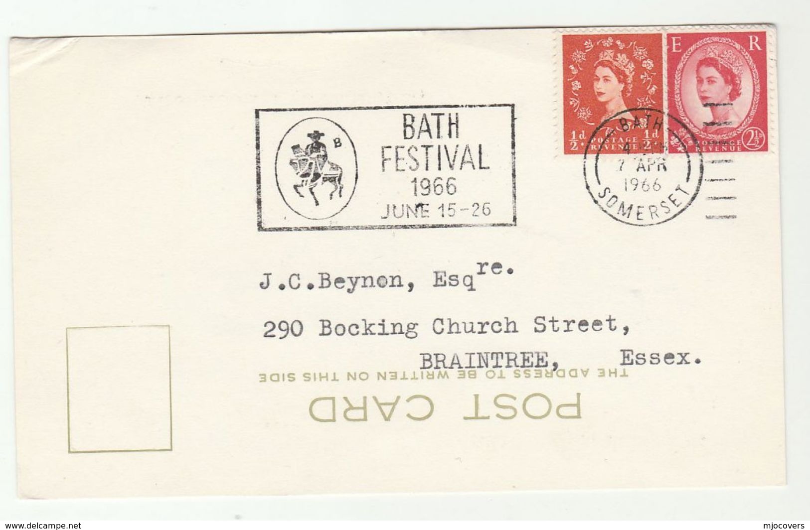 1966 Bath GB COVER SLOGAN Illus HORSE BATH FESTIVAL  Stamps Horses Card - Horses