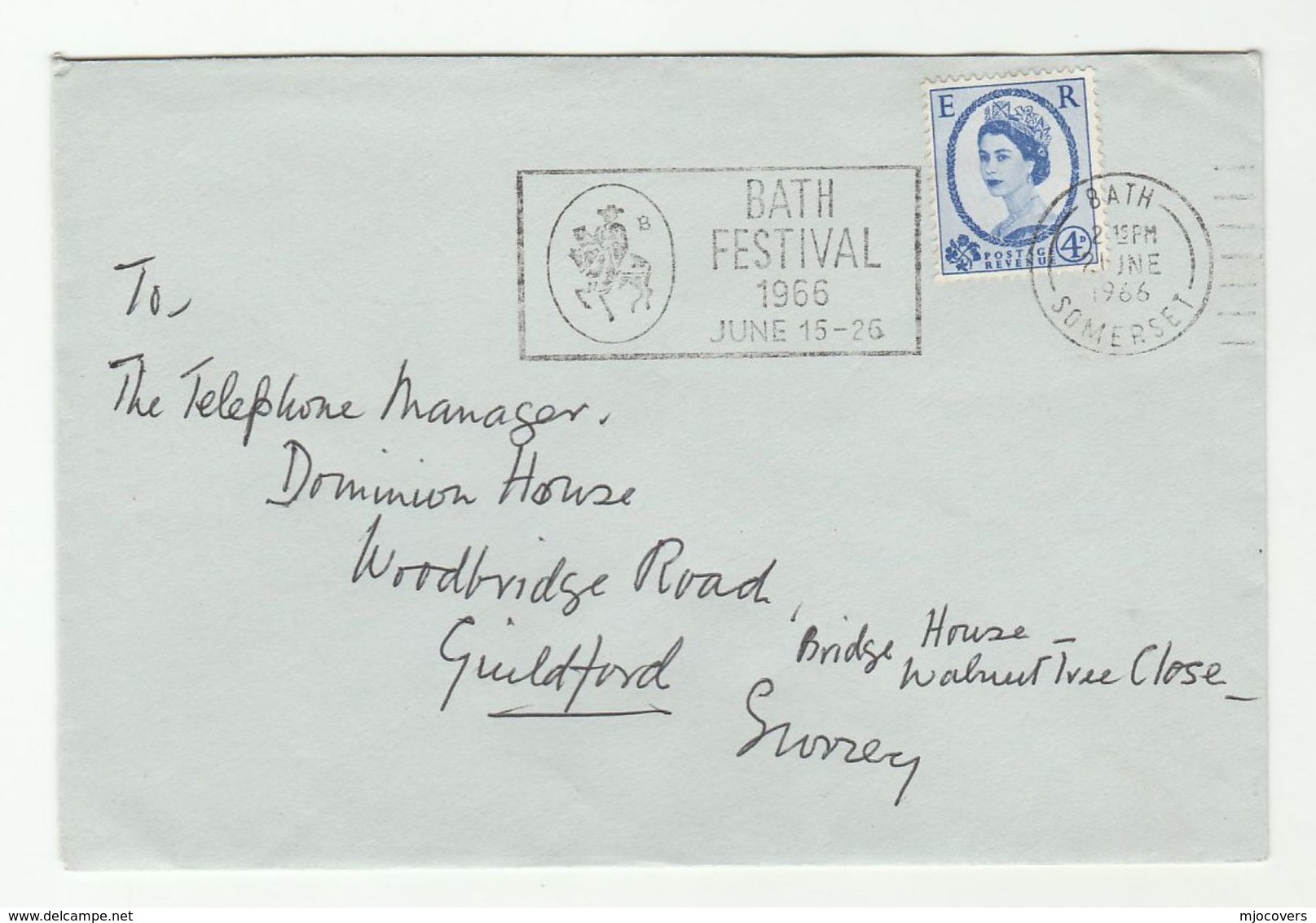 1966 GB COVER SLOGAN Illus HORSE,  BATH FESTIVAL  Stamps Horses - Horses