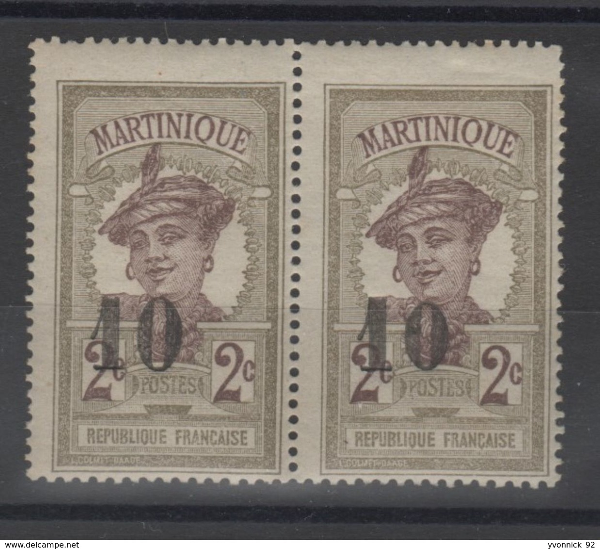 Martinique _ 1paire  10c/2c Martiniquaise (surcharge Déplacée 1924 (n°83A - Neufs