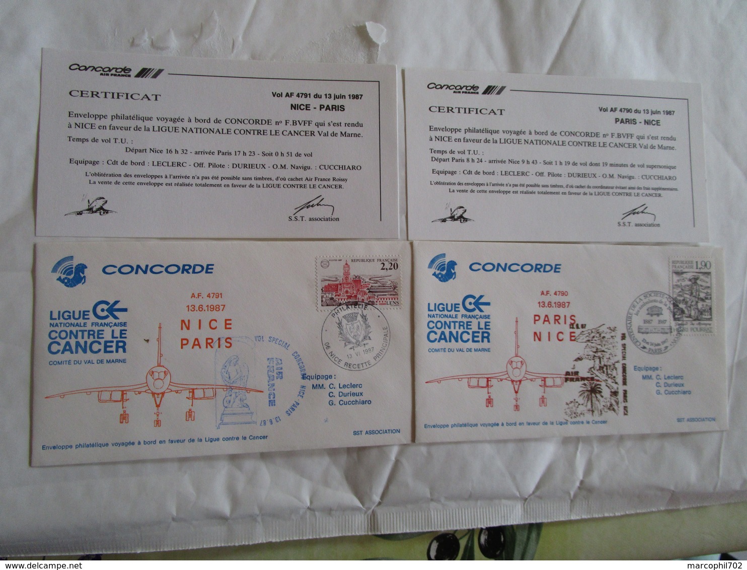 Concorde 1er Vol Paris Nice AR 13-6-87 Ligue Contre Le Cancer - Concorde