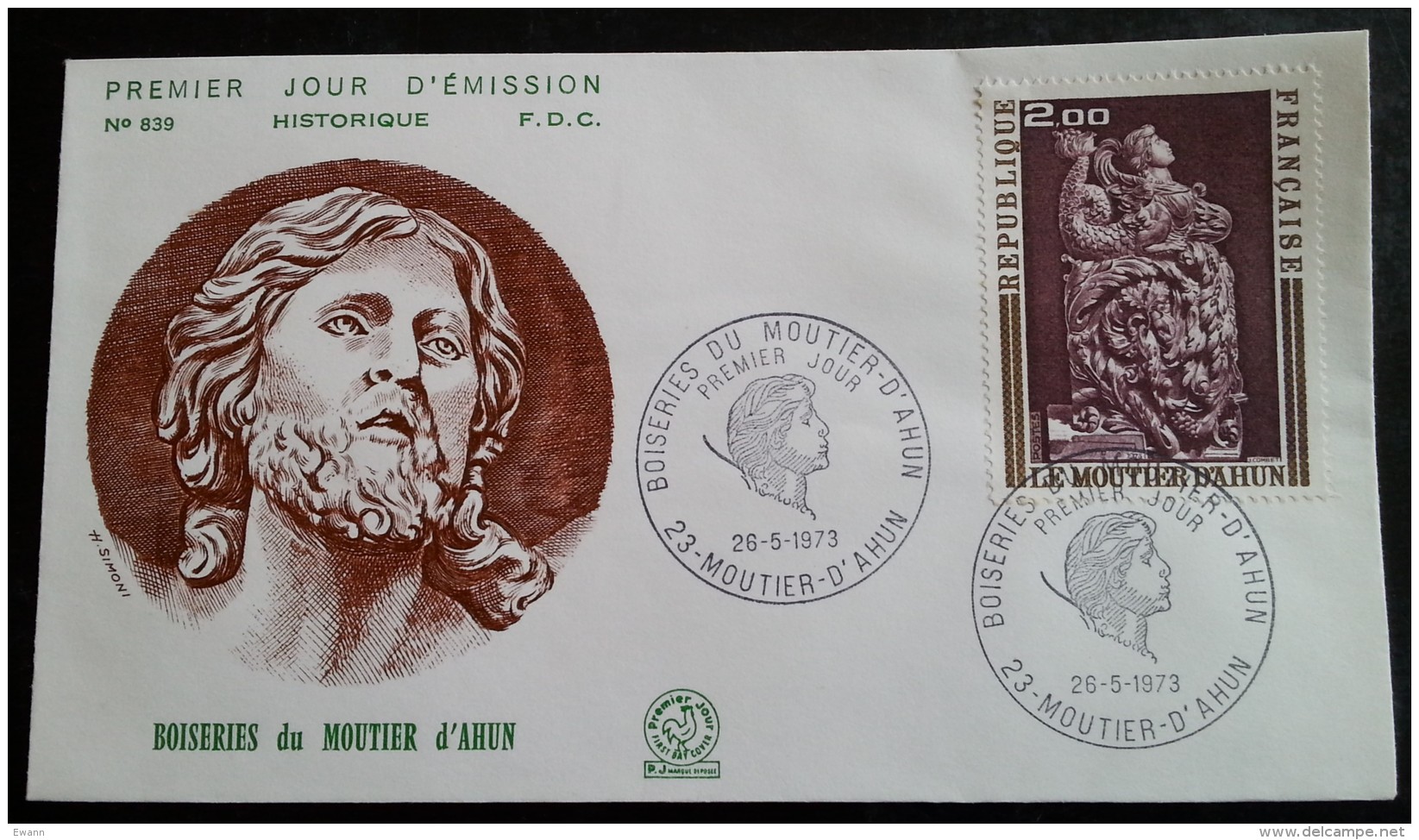 FDC 1973 - YT N°1743 - BOISERIES DU MOUTIER D'AHUN - 1970-1979