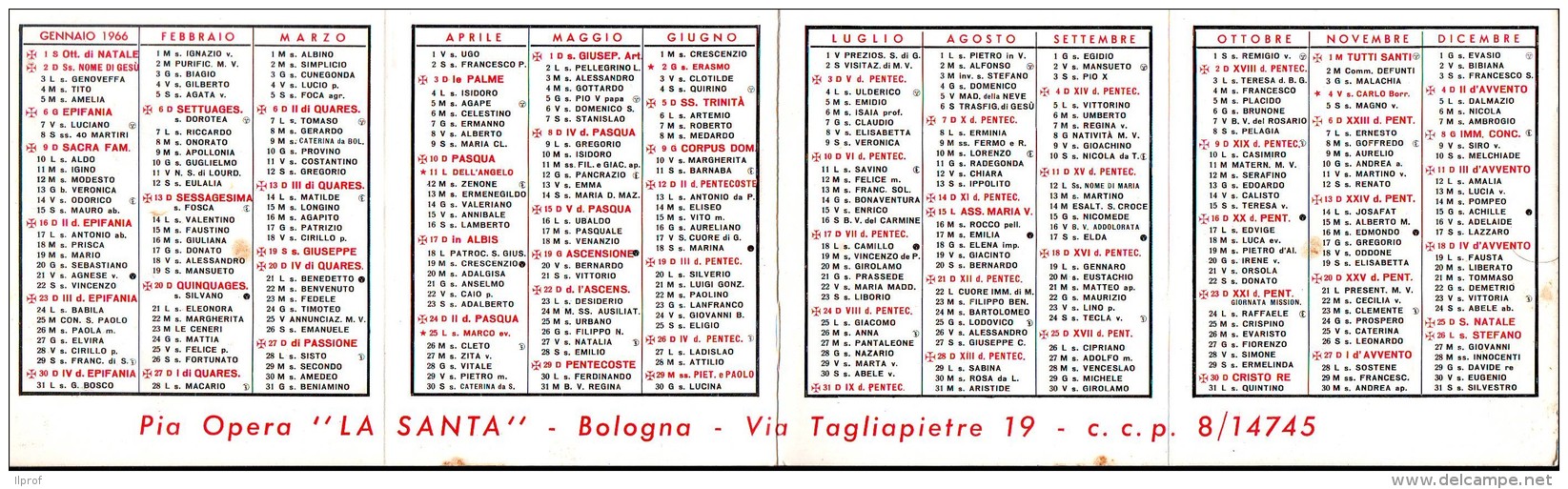 Calendarietto Pieghevole  Anno 1966 Soggetti Religiosi - Formato Piccolo : 1961-70