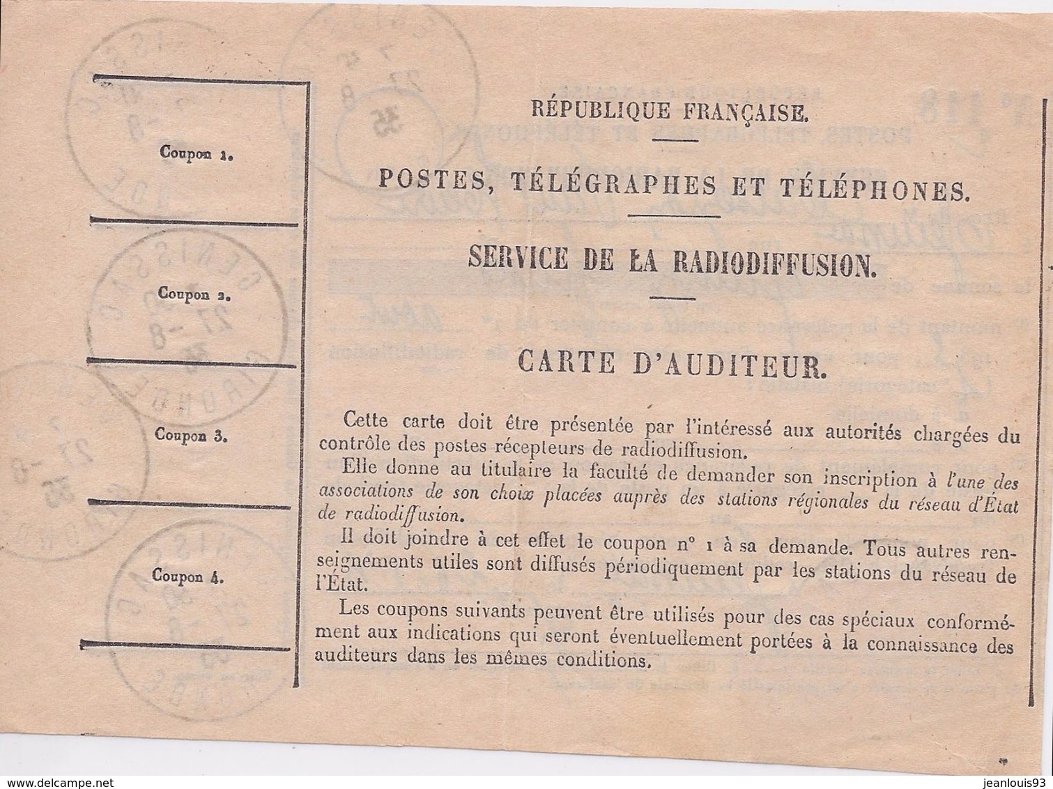 FRANCE - BULLETIN DE RADIODIFFUSION TIMBRE FISCAL 1935 - Radiodiffusion