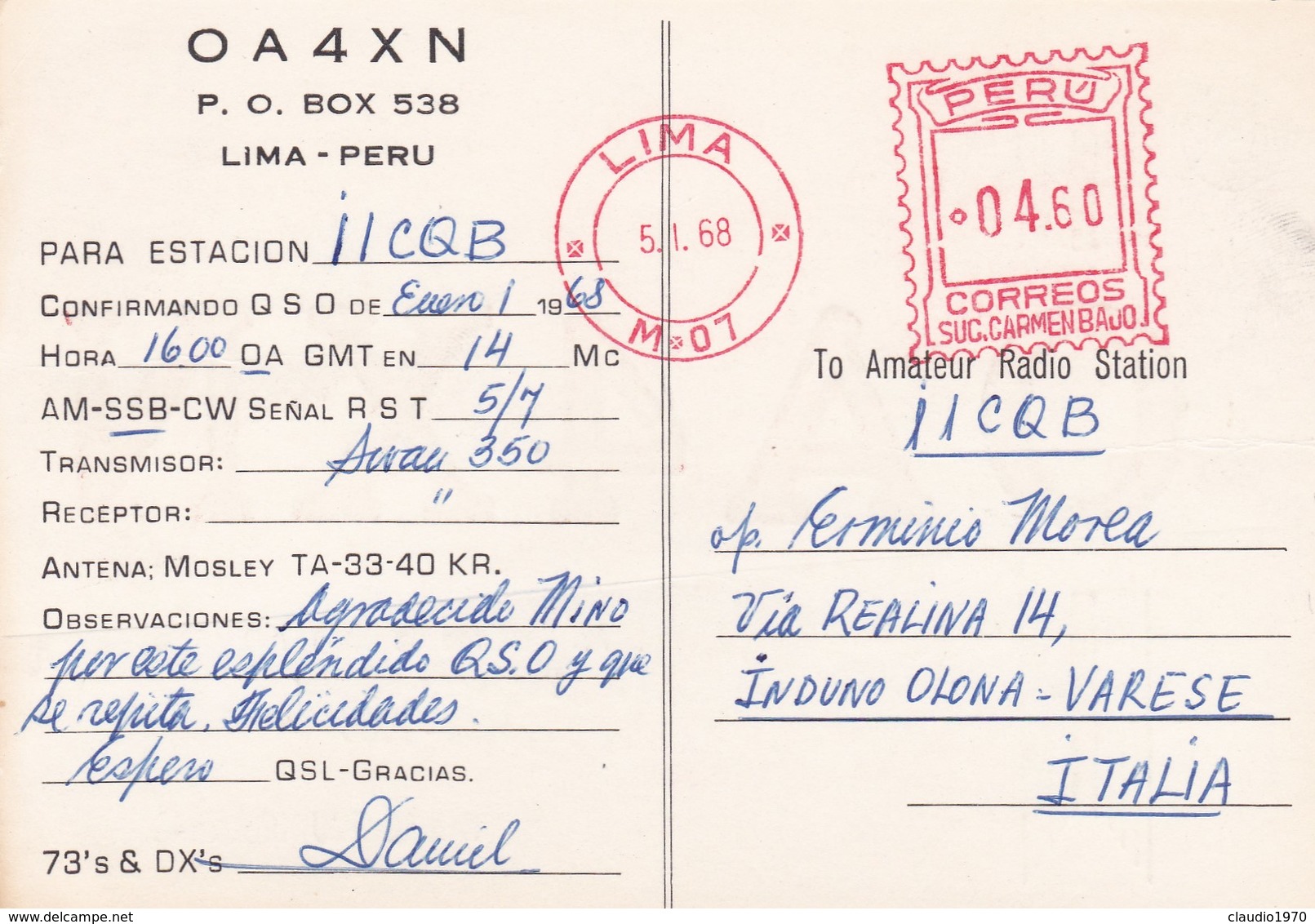 CARTOLINA - POSTCARD - PERU - RADIO AMATORI LIMA - Perù