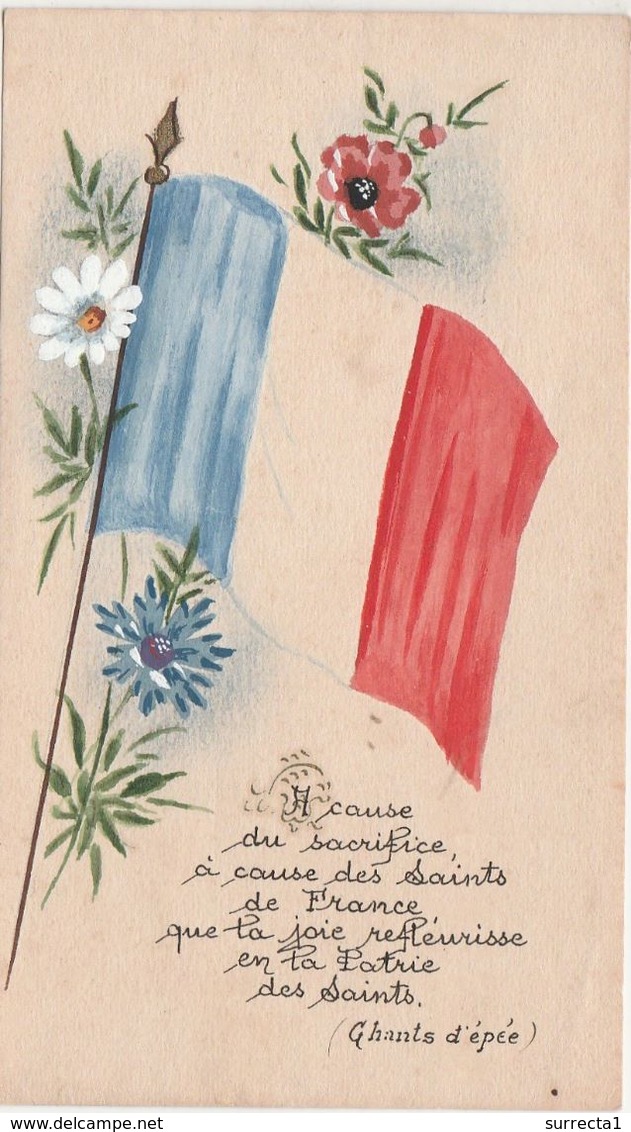 Petite Carte Tricolore / Religion Et Guerre / Chant D'épée / Drapeau Et Fleurs Bleu Blanc Rouge - Other & Unclassified