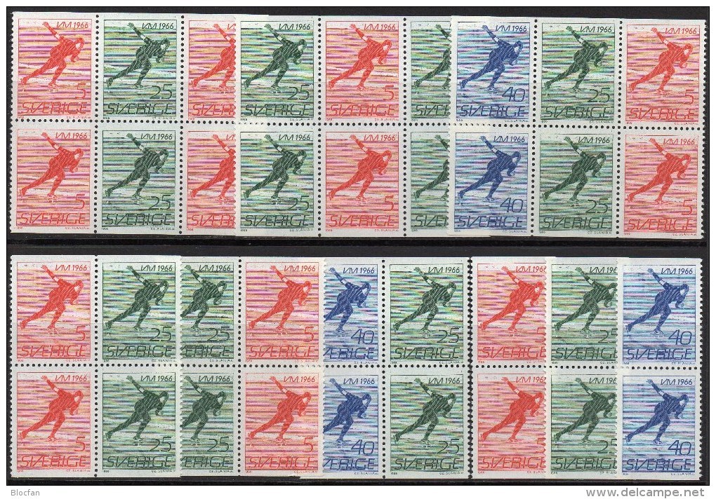 1966 Eisschnellauf-VM Schweden 546/8 In 9 ZD O/u Aus HBl.35/MH 10 ** 10€ Eislauf Se-tenant Sport Booklet Of Sverige - Abarten Und Kuriositäten