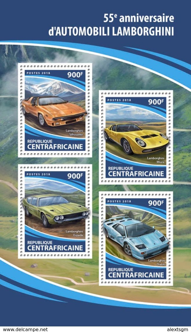 CENTRAL AFRICA 2018 - Lamborghini Cars. Official Issue - Cars