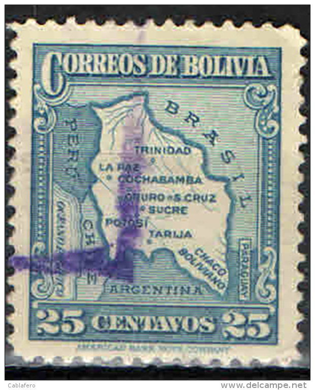 BOLIVIA - 1935 - MAPPA DELLA BOLIVIA - USATO - Bolivie