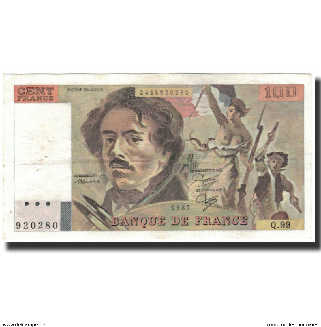 France, 100 Francs, 100 F 1978-1995 ''Delacroix'', 1985, TTB+, Fayette:69.9 - 100 F 1978-1995 ''Delacroix''