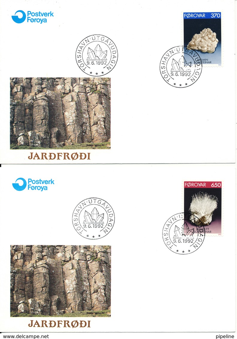 Faroe Islands FDC 9-6-1992 Complete Set STONE ROCKS  On 2 Covers With Cachet - Faroe Islands