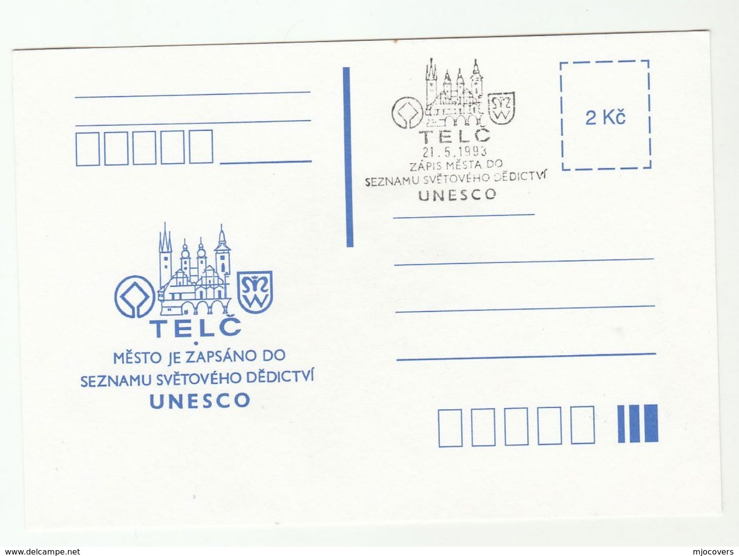 1993 CZECH REPUBLIC  TELC UNESCO EVENT COVER Card Un United Nations - UNESCO