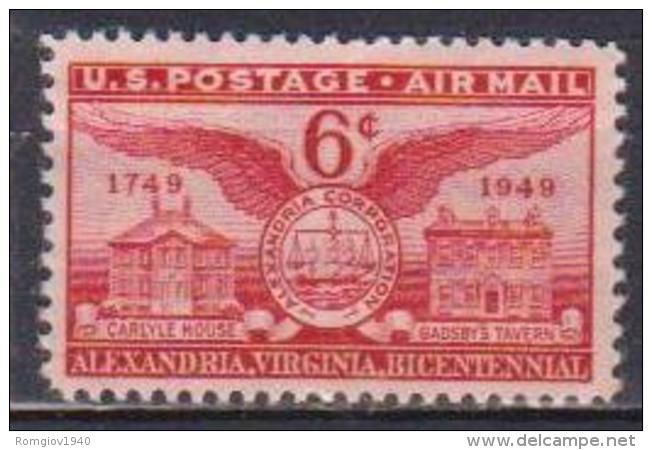 STATI UNITI D'AMERICA  1949 POSTA AEREA FONDAZIONE DI ALEXANDRIA ,VIRGINIA  UNIF. A40 MNH XF - 2b. 1941-1960 Ongebruikt