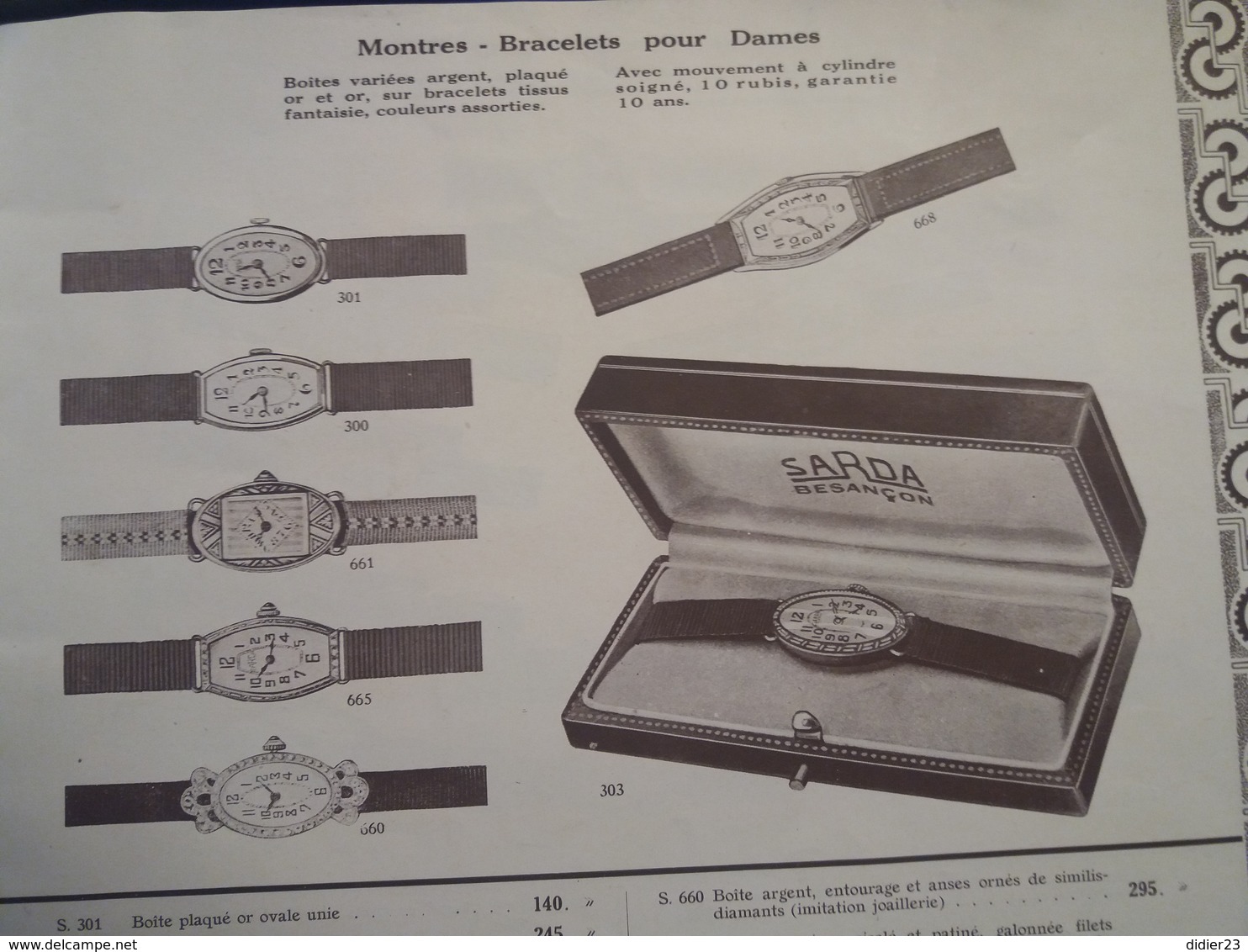 SARDA CATALOGUE 1930 BESANCON  MONTRE CHRONOMÈTRE PENDULETTE  MONTRES AUTOS - Autres & Non Classés