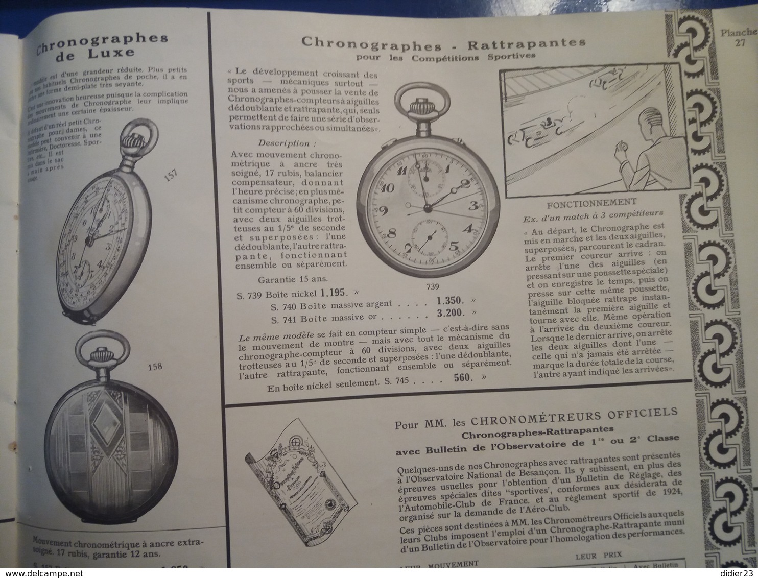 SARDA CATALOGUE 1930 BESANCON  MONTRE CHRONOMÈTRE PENDULETTE  MONTRES AUTOS