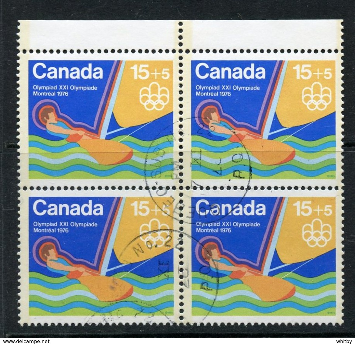 1975 15 + 5 Cent  Sailing Semi Postal Issue  #B6  Block Of 4 - Used Stamps