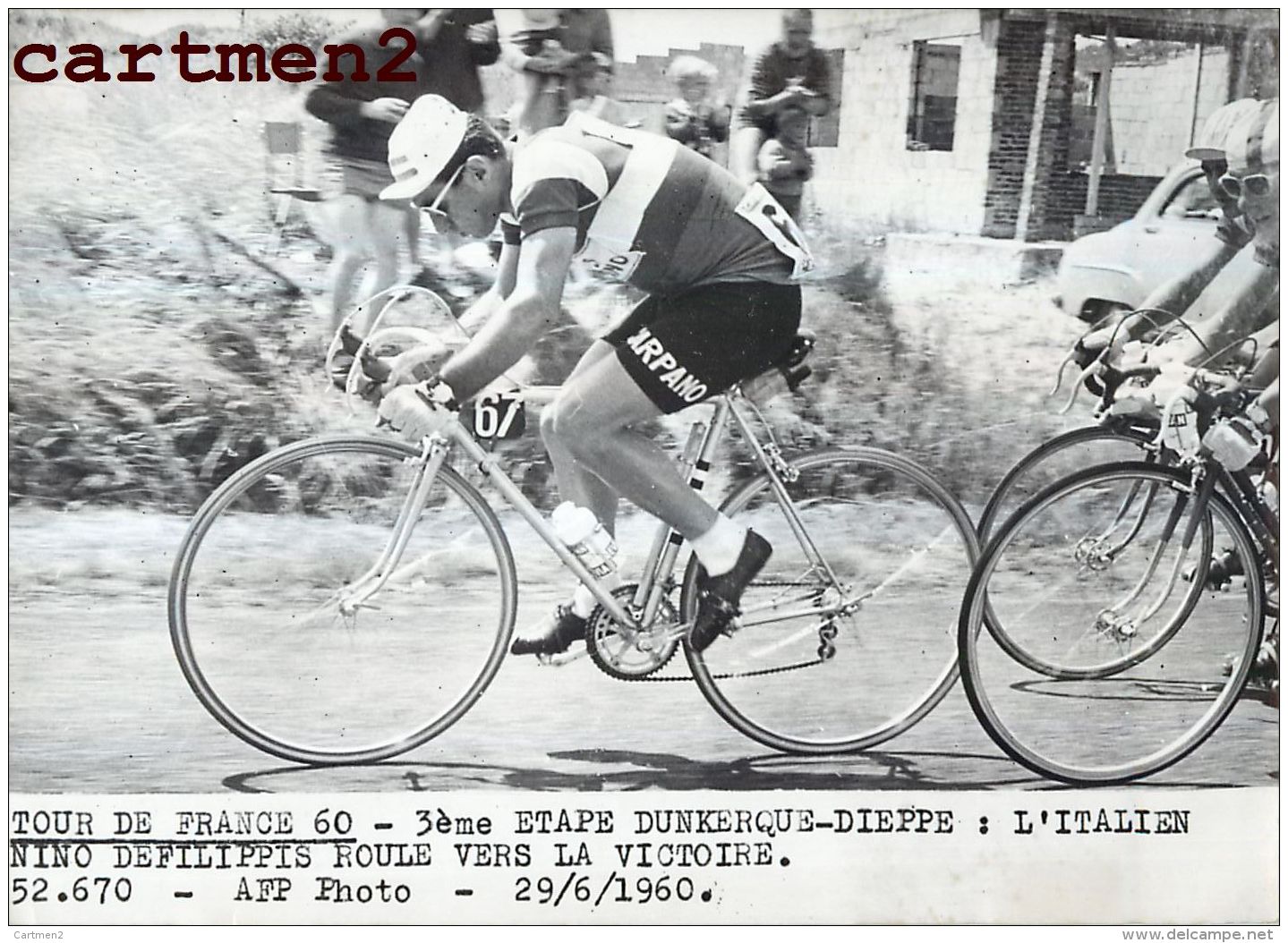 PHOTOGRAPHIE ANCIENNNE TOUR DE FRANCE 1960 DUNKERQUE-DIEPPE L'ITALIEN NINO DEFILIPPIS CYCLISME SPORT CYCLISTE - Sports