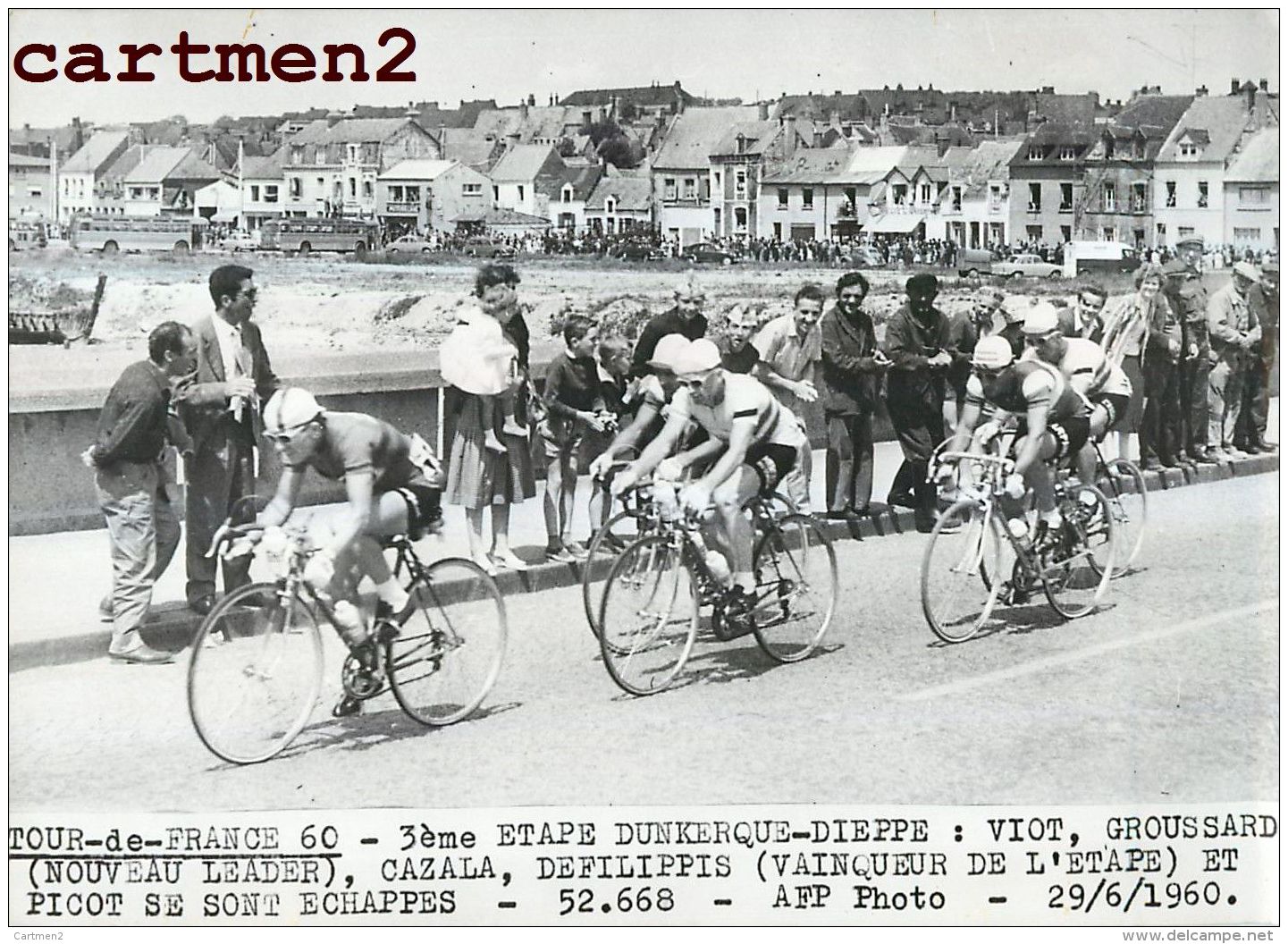 PHOTOGRAPHIE ANCIENNNE TOUR DE FRANCE 1960 DUNKERQUE-DIEPPE VIOT GROUSSARD CAZALA DEFILIPPIS CYCLISME SPORT CYCLISTE - Sports