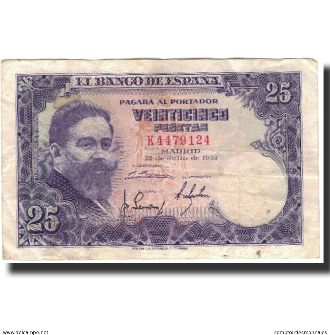 Billet, Espagne, 25 Pesetas, 1954-07-22, KM:147a, TB+ - 25 Peseten