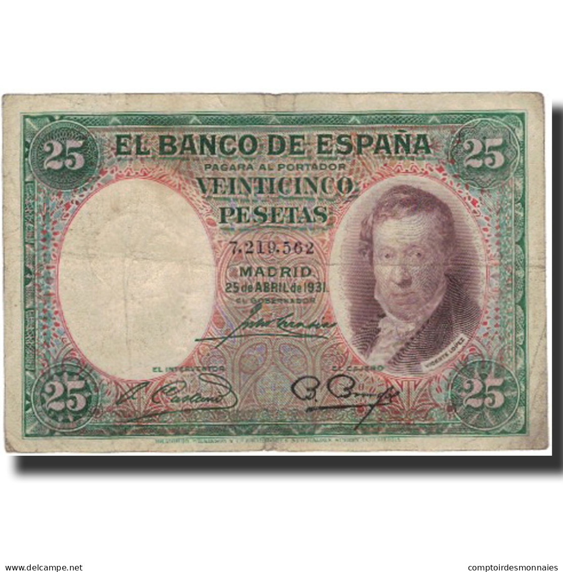 Billet, Espagne, 25 Pesetas, 1931-04-25, KM:81, B - 25 Peseten