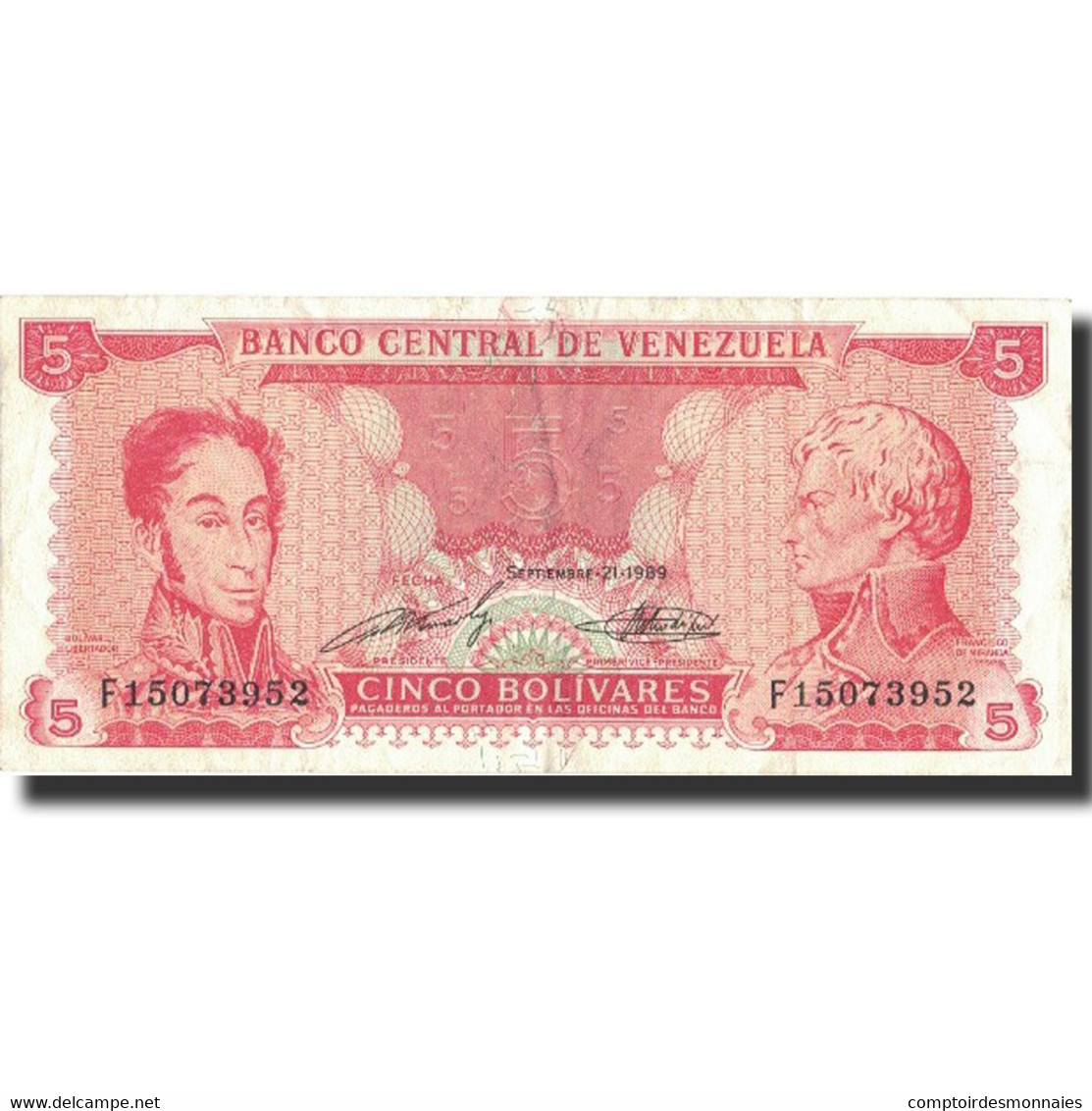 Billet, Venezuela, 5 Bolivares, 1989, 1989-09-21, KM:70a, TTB - Venezuela