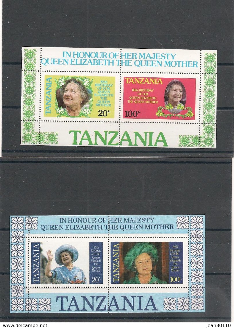 TANZANIE Année 1985  85 ème Anniversaire De La Reine-mère Elisabeth BF 40a Et 40b** - Tanzania (1964-...)