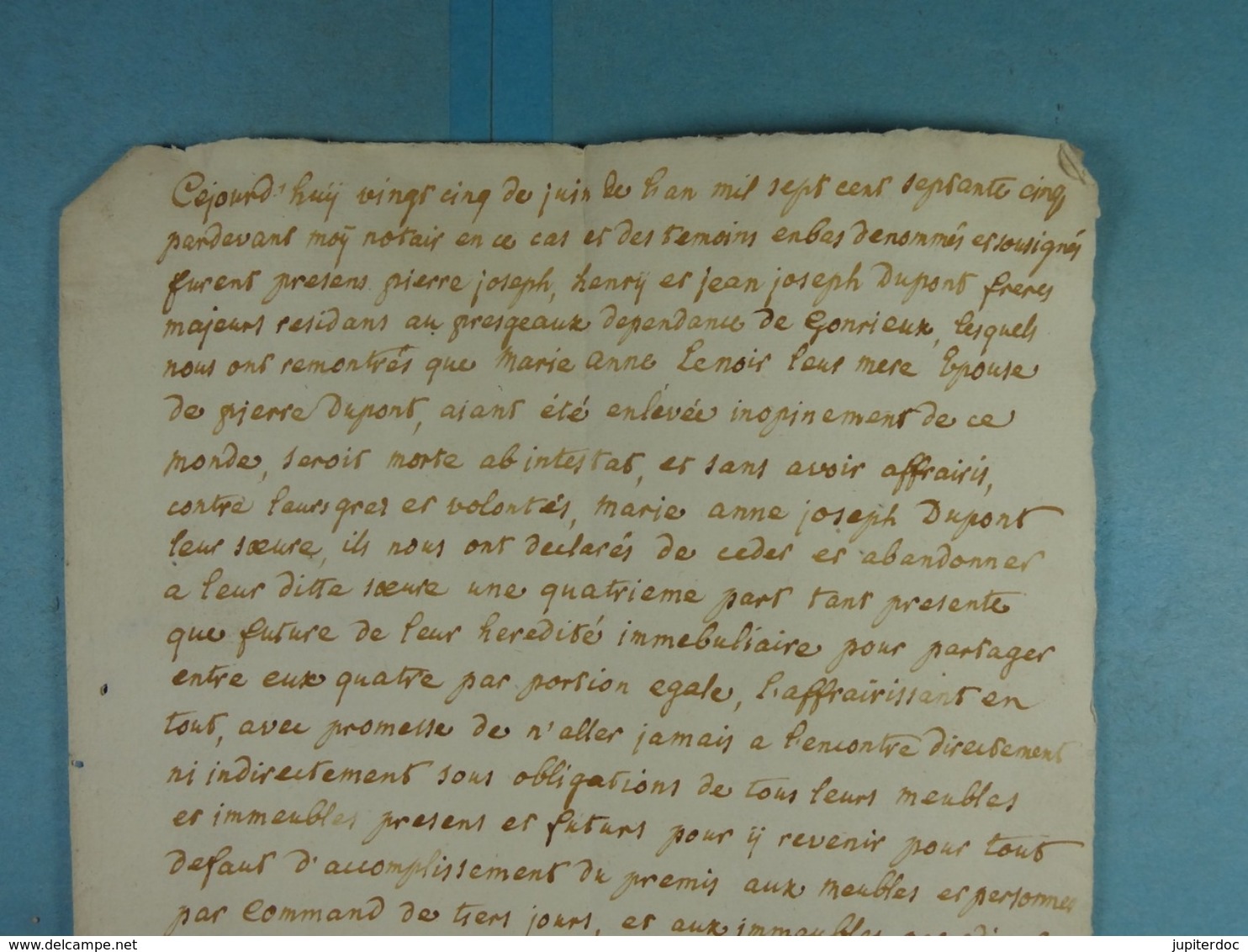 Acte Notarié 1775 Famille Dupont Presgaux /3/ - Manuscrits