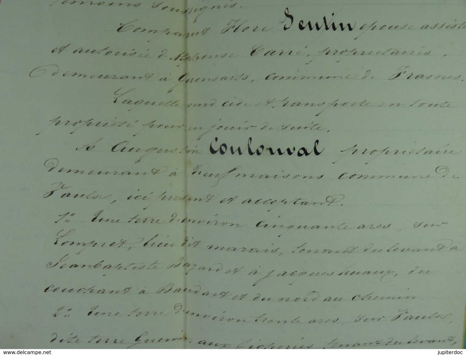 Acte Notarié 1854 Vente Seutin De Frasnes à Coulonval De Vaulx /6/ - Manuscrits