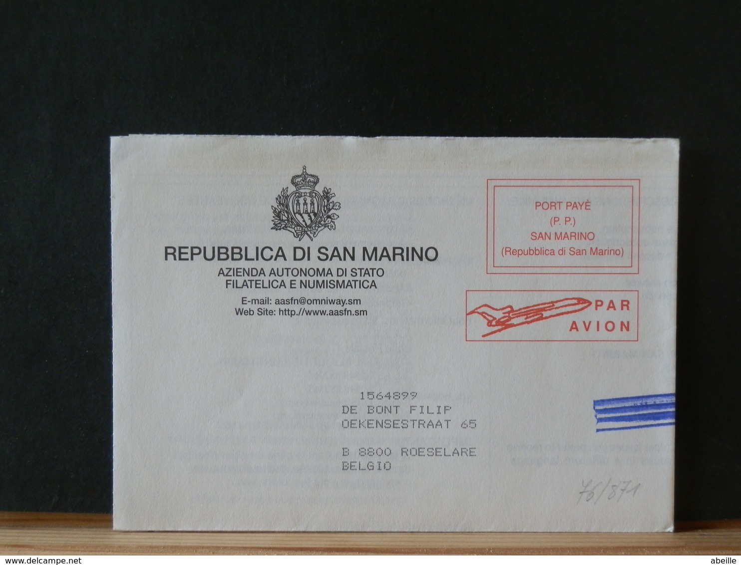 76/871   LETTRE SAN MARIN PP  2002 - Covers & Documents