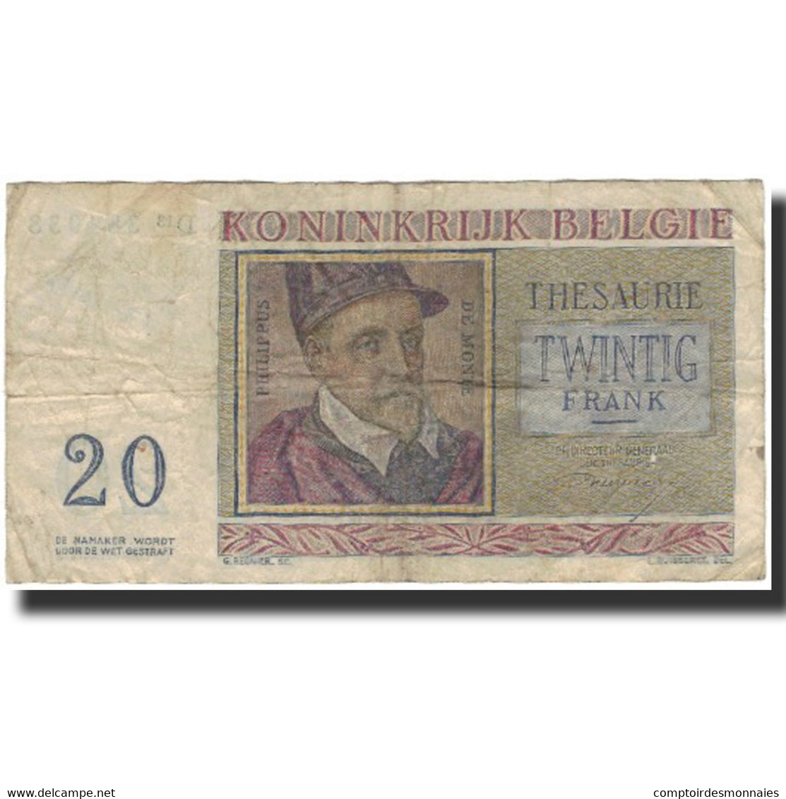 Billet, Belgique, 20 Francs, 1956-04-03, KM:132b, AB+ - 20 Francs