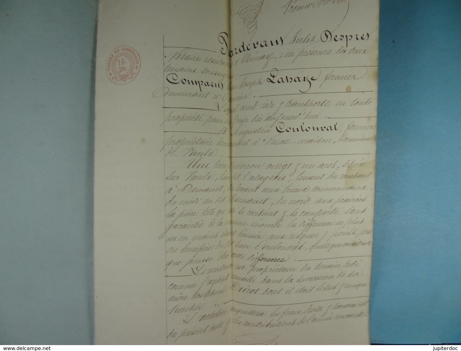 Acte Notarié 1853 Vente De Lahaye De Couvin à Coulonval De Vaulx /8/ - Manuscrits