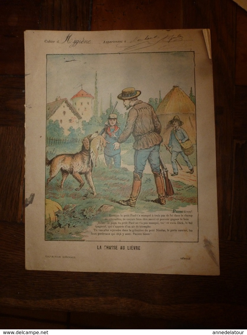 1890  Protège-cahier Illustré Par Paul De Semant,de La Collection Godchaux : LA CHASSE AU LIEVRE, Imp. Auguste Godchaux - Protège-cahiers