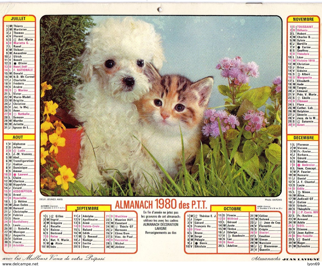 ALMANACH  DES PTT 1980 EDITION   LAVIGNE  CHATS CHIEN - Grossformat : 1981-90