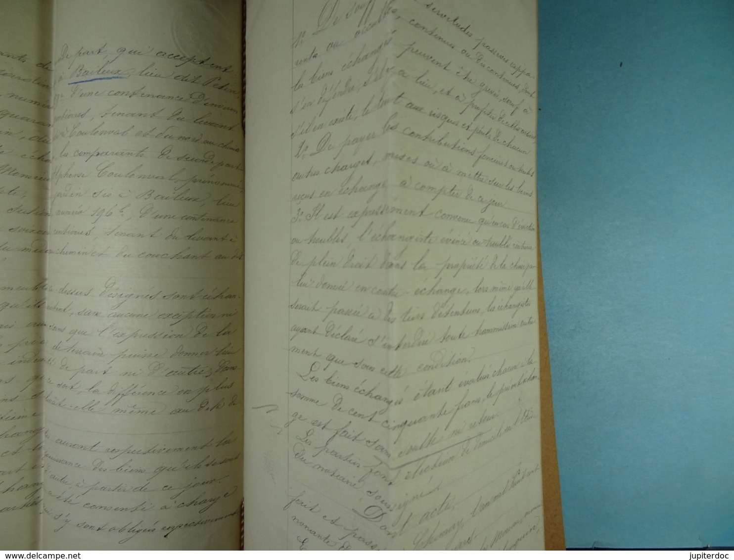 Acte Notarié 1892 Echange Entre Coulonval De Baileux Et Hombert Du Dit Lieu /14/ - Manuscrits