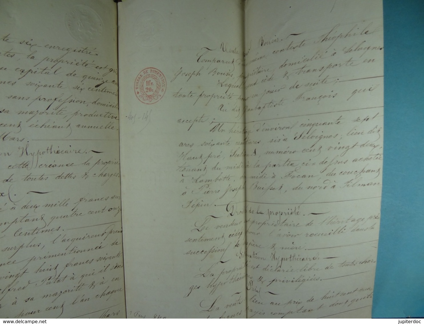 Acte Notarié 1861 Vente De Lambotte De Seloignes à François De Seloignes /15/ - Manuscrits