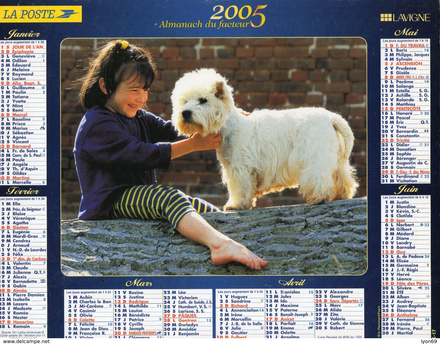 ALMANACH  DU FACTEUR  2005  EDITION   LAVIGNE   ENFANT CHIEN - Big : 2001-...