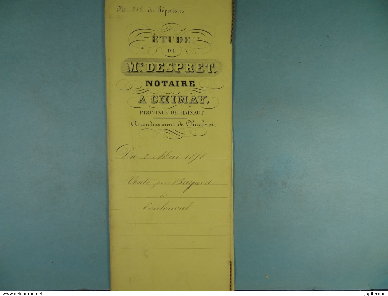 Acte Notarié 1858 Vente De Bayard De Bourlers à Coulonval De Vaulx /18/ - Manuscrits