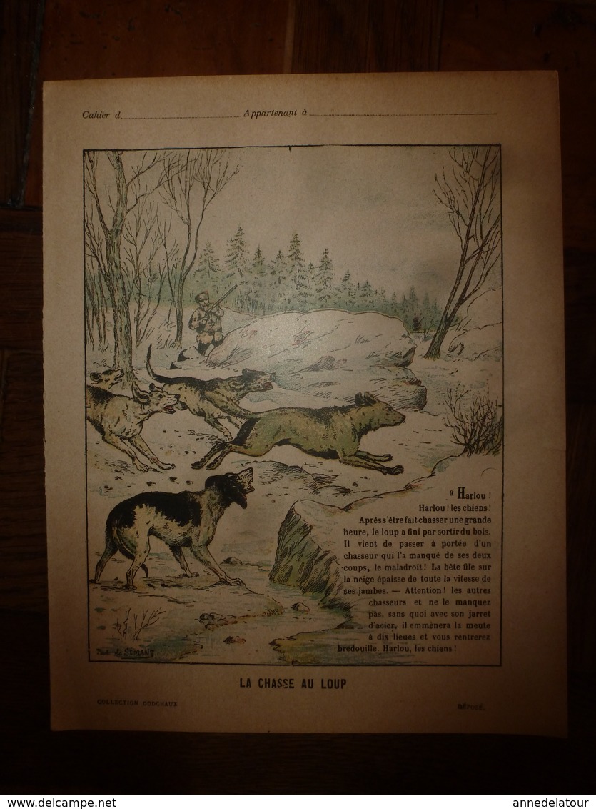 1890  Protège-cahier Illustré Par Paul De Semant,de La Collection Godchaux : LA CHASSE AU LOUP, Imp. Auguste Godchaux - Copertine Di Libri