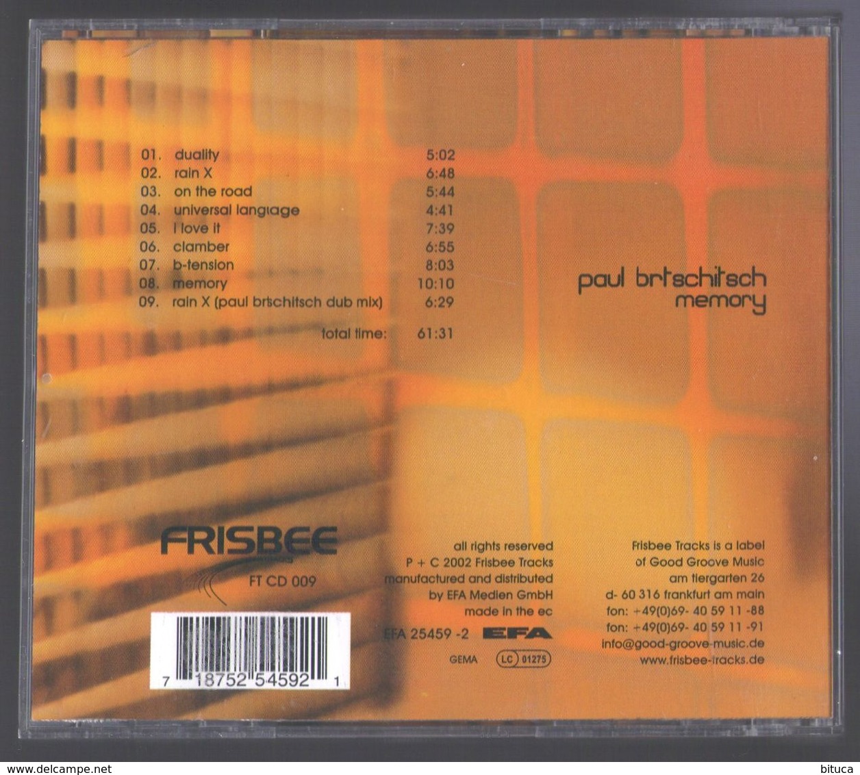 CD 9 TITRES PAUL BRTSCHITSCH MEMORY TRES BON ETAT & RARE - Dance, Techno & House