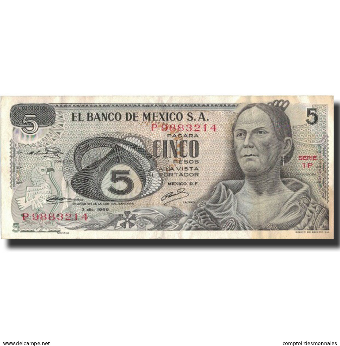 Billet, Mexique, 5 Pesos, 1969, 1969-12-03, KM:62a, TTB - México