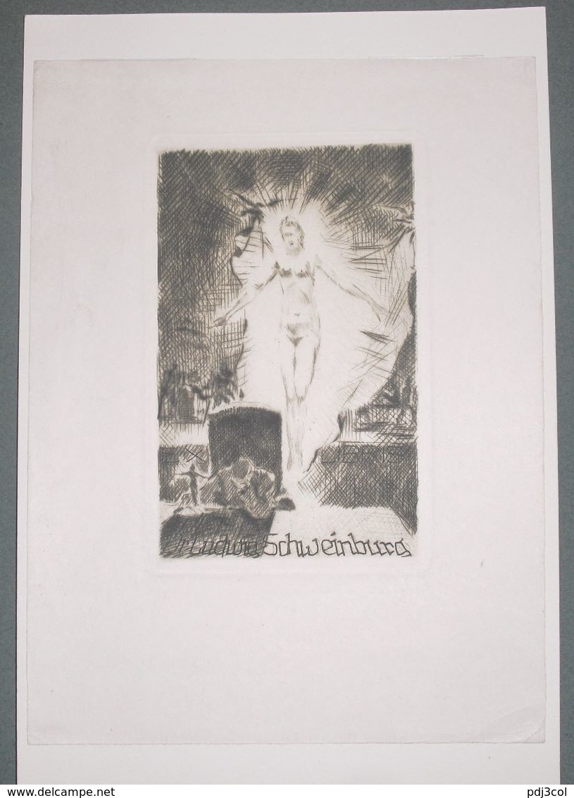 Ex-libris Moderne XXème Illustré -  Allemagne - Femme Nue, Cimetière ? - Dr. Ludwig SCHWEINBURG - Ex-libris