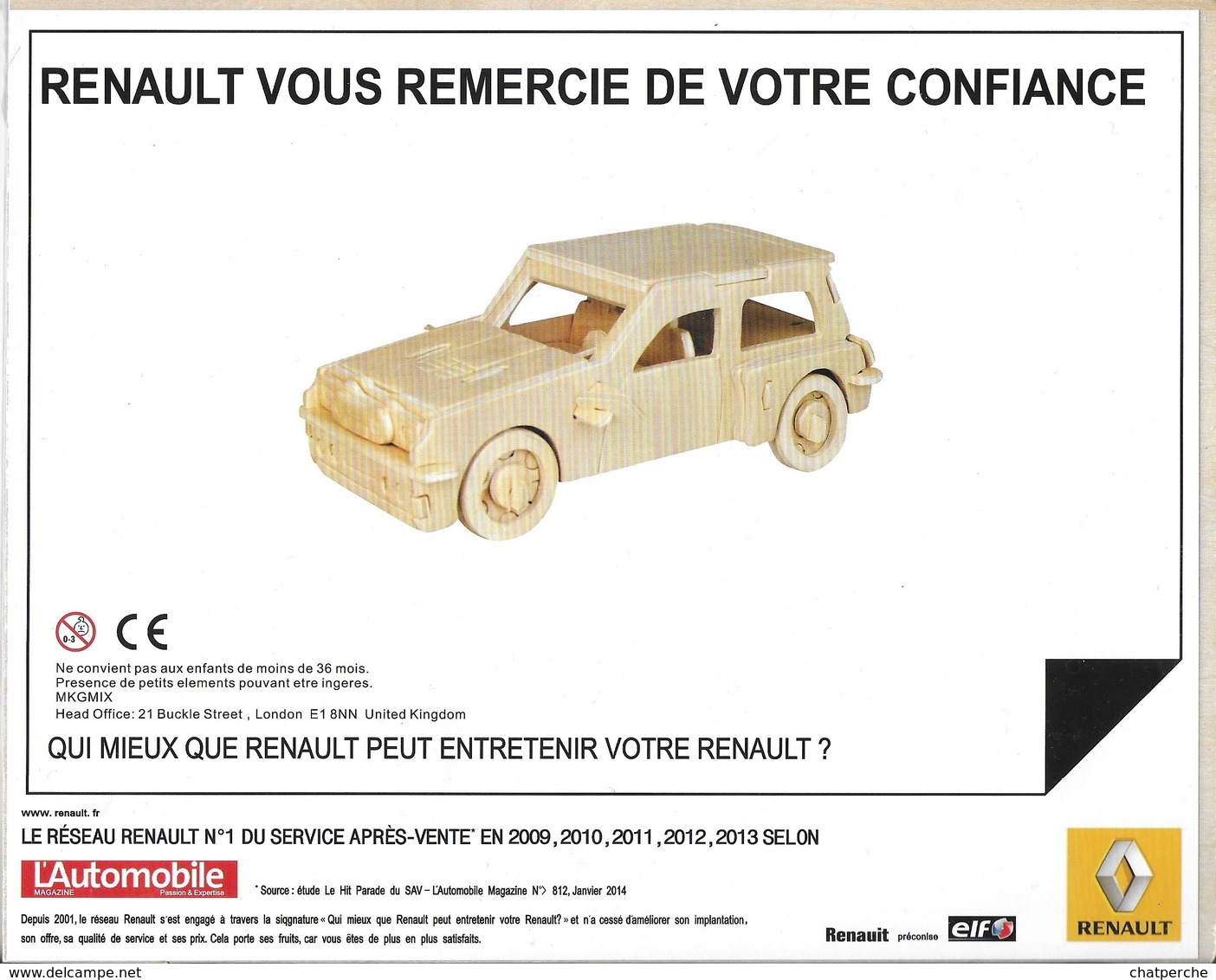 JEU DE CONSTRUCTION EN BOIS AUTO AUTOMOBILE RÉGIE RENAULT  MAGAZINE L'AUTOMOBILE - Autres & Non Classés