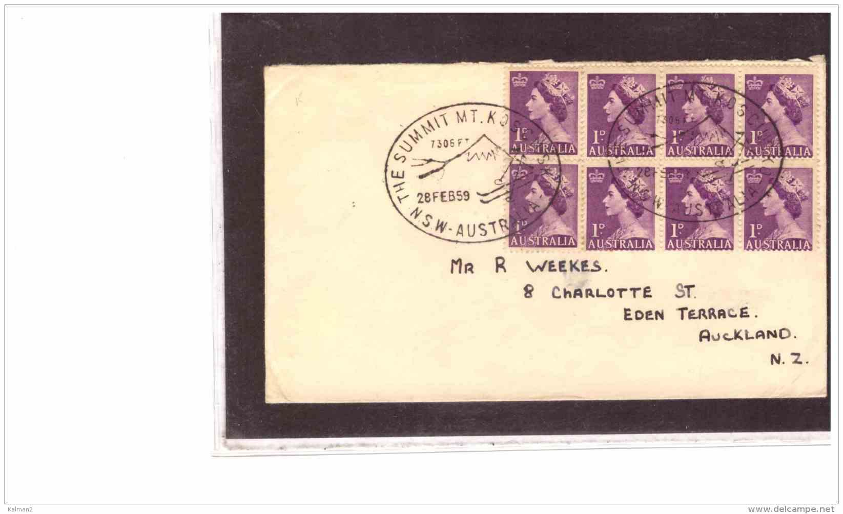 TEM9142   -   MONT KOSCIUSKO  28.2.1959   /    COVER FRANKED WITH 8  EXEMPL. OF 1d R.E. - Sci