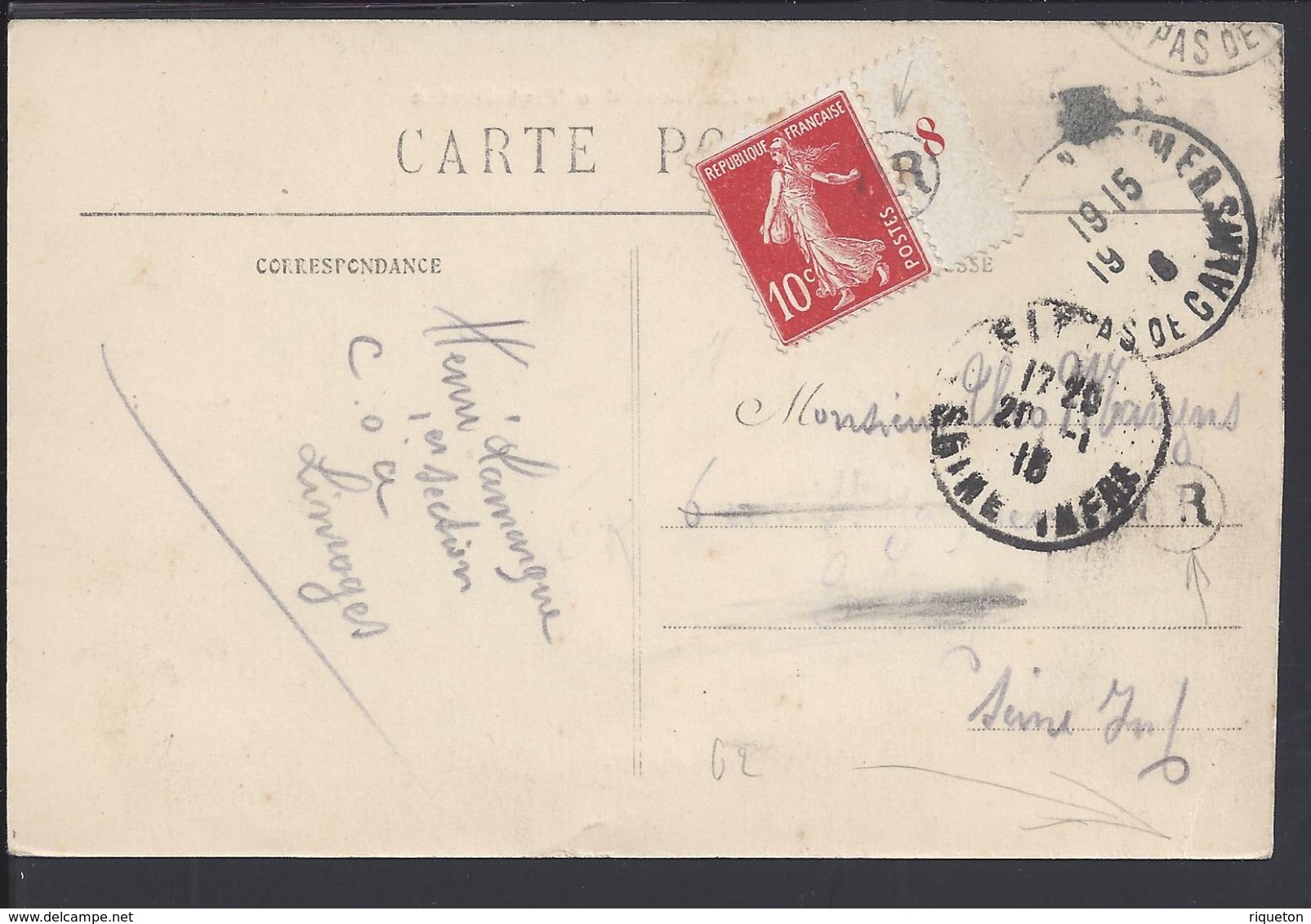 FR -1915 Timbre Semeuse 10 Ct. BDF Chiffre 8, Double Oblit. Rurale OR Sur CPA "Boulogne, La Gare Des Tintelleries B/TB - - Cachets Manuels