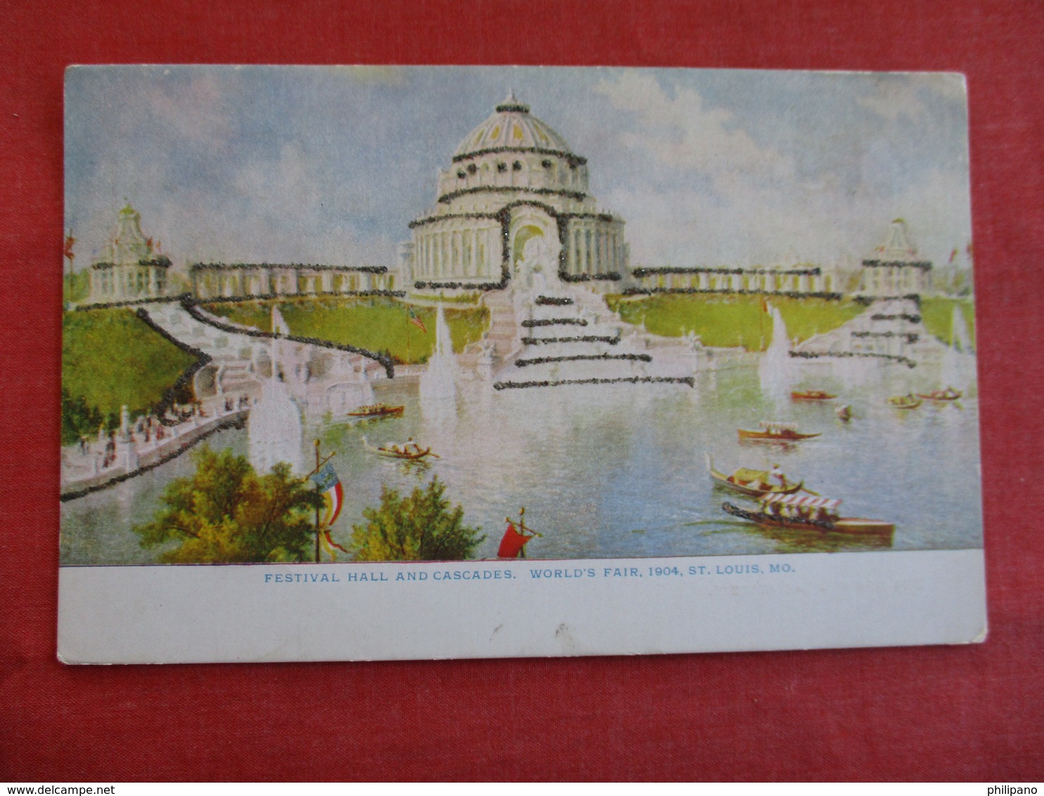 1904 St Louis Worlds Fair Festival Hall & Cascades  Glitter Added       =====ref 2912 - Ausstellungen