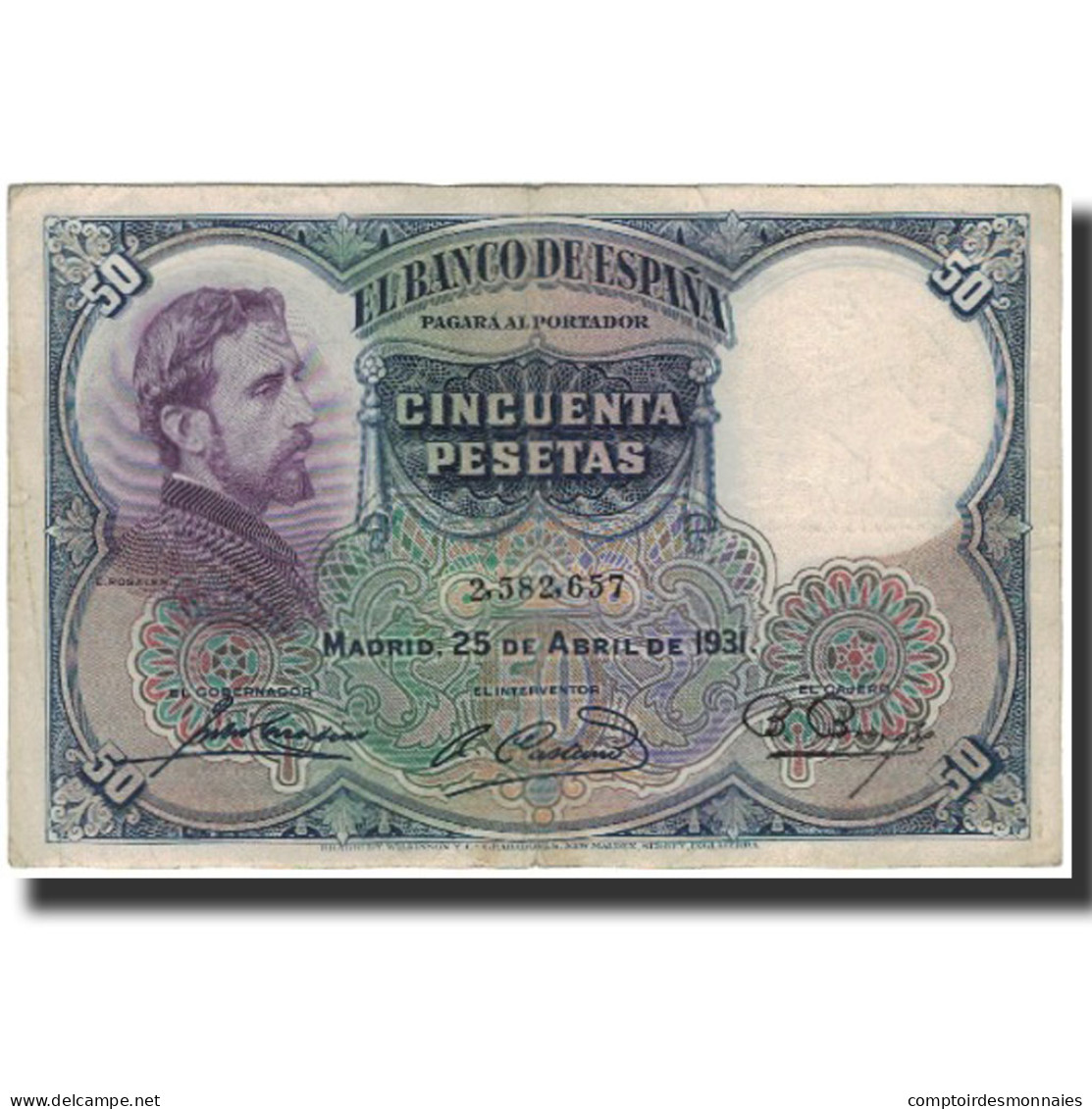 Billet, Espagne, 50 Pesetas, 1931-04-25, KM:82, TTB - 50 Pesetas