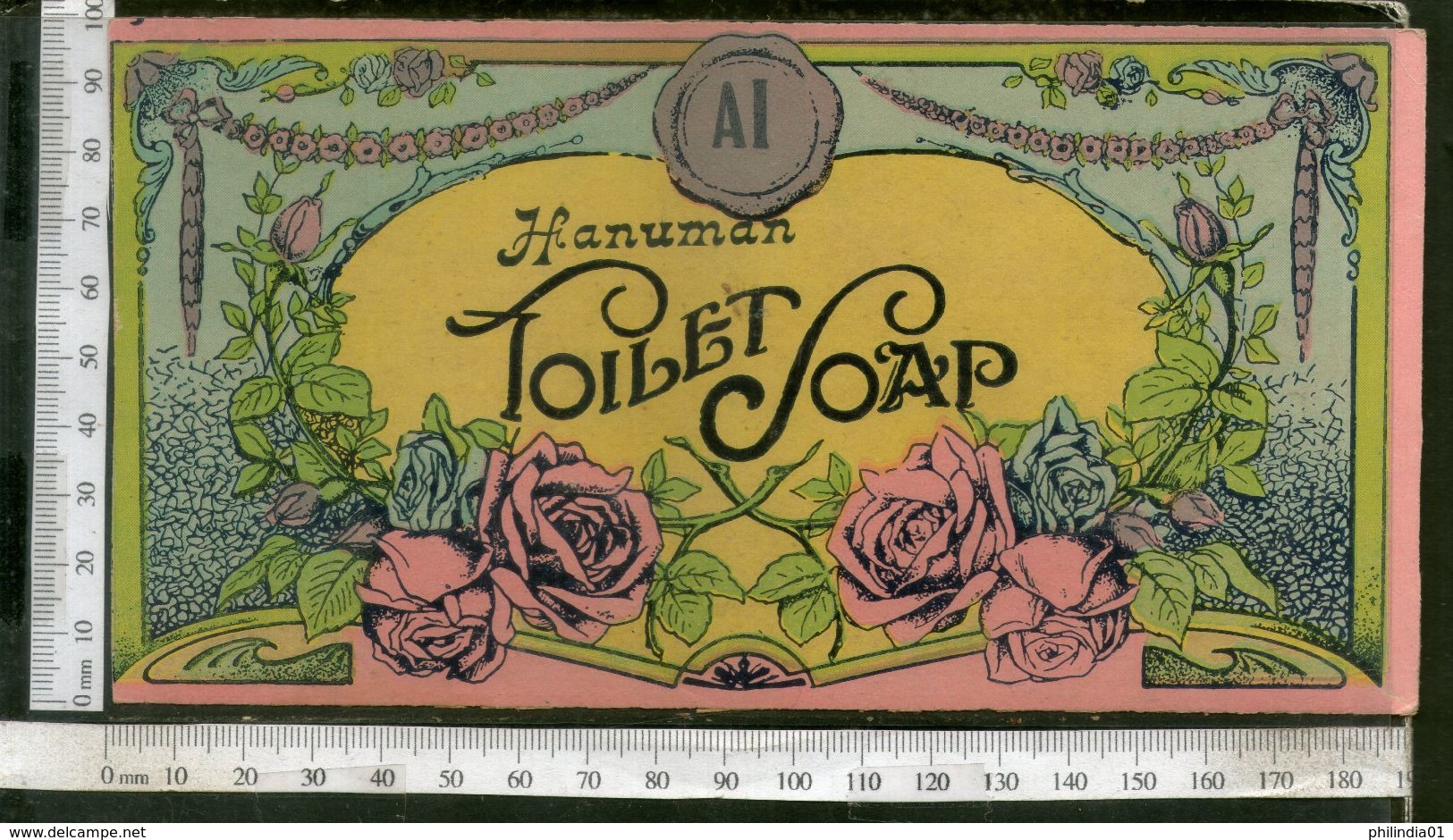 India Vintage Trade Label Hanuman Toilet Soap Label Rose Flowers # LBL125 Inde Indien - Labels