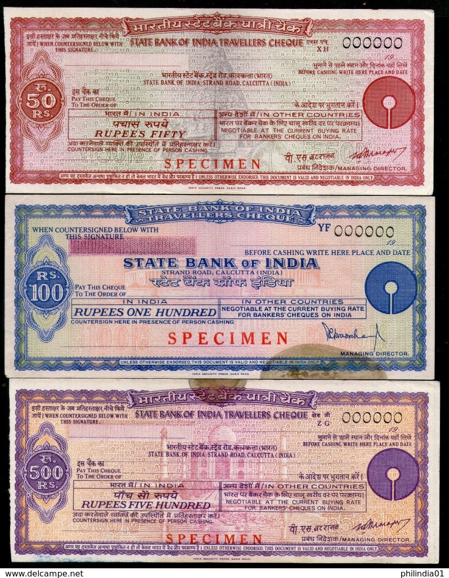 India Rs. 50/100/500 State Bank Of India Traveller's Cheque SPECIMEN # 16483 Inde Indien - Cheques & Traveler's Cheques