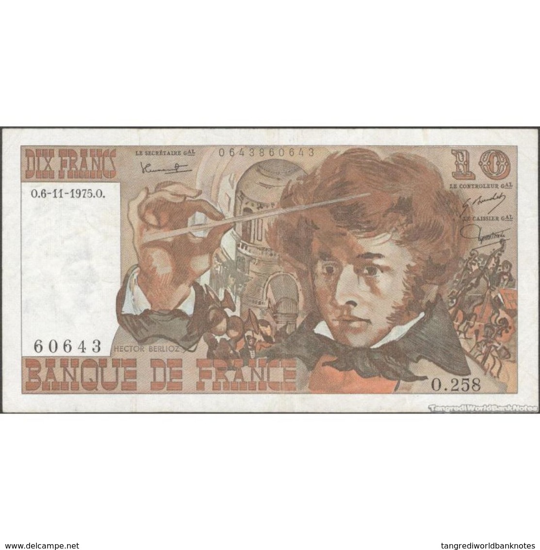 TWN - FRANCE 150b - 10 Francs 6.11.1975 60643 O.258 - Signatures: Bouchet, Tronche & Morant F/VF - 10 F 1972-1978 ''Berlioz''