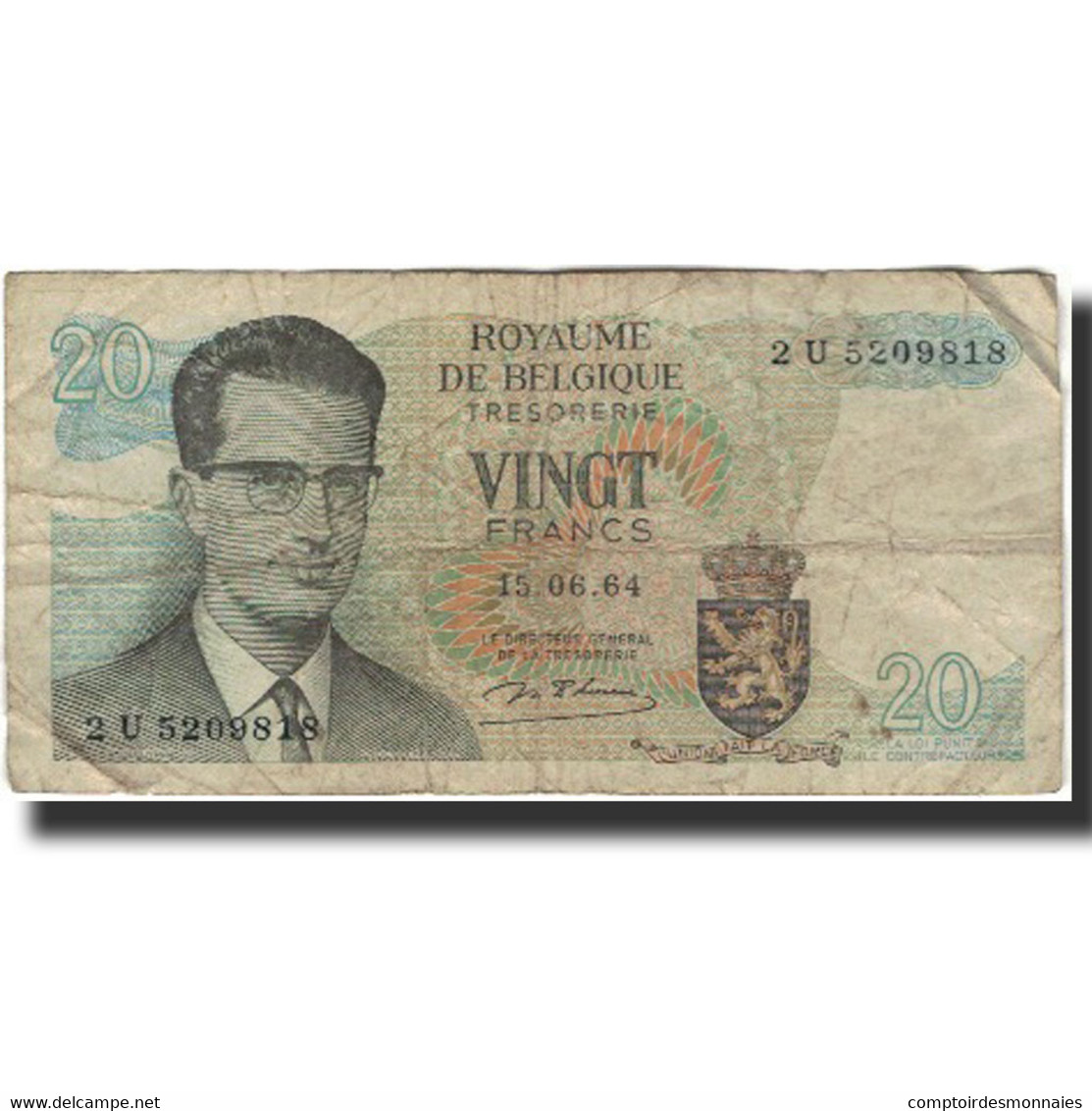 Billet, Belgique, 20 Francs, 1964-06-15, KM:138, AB+ - 50 Francs