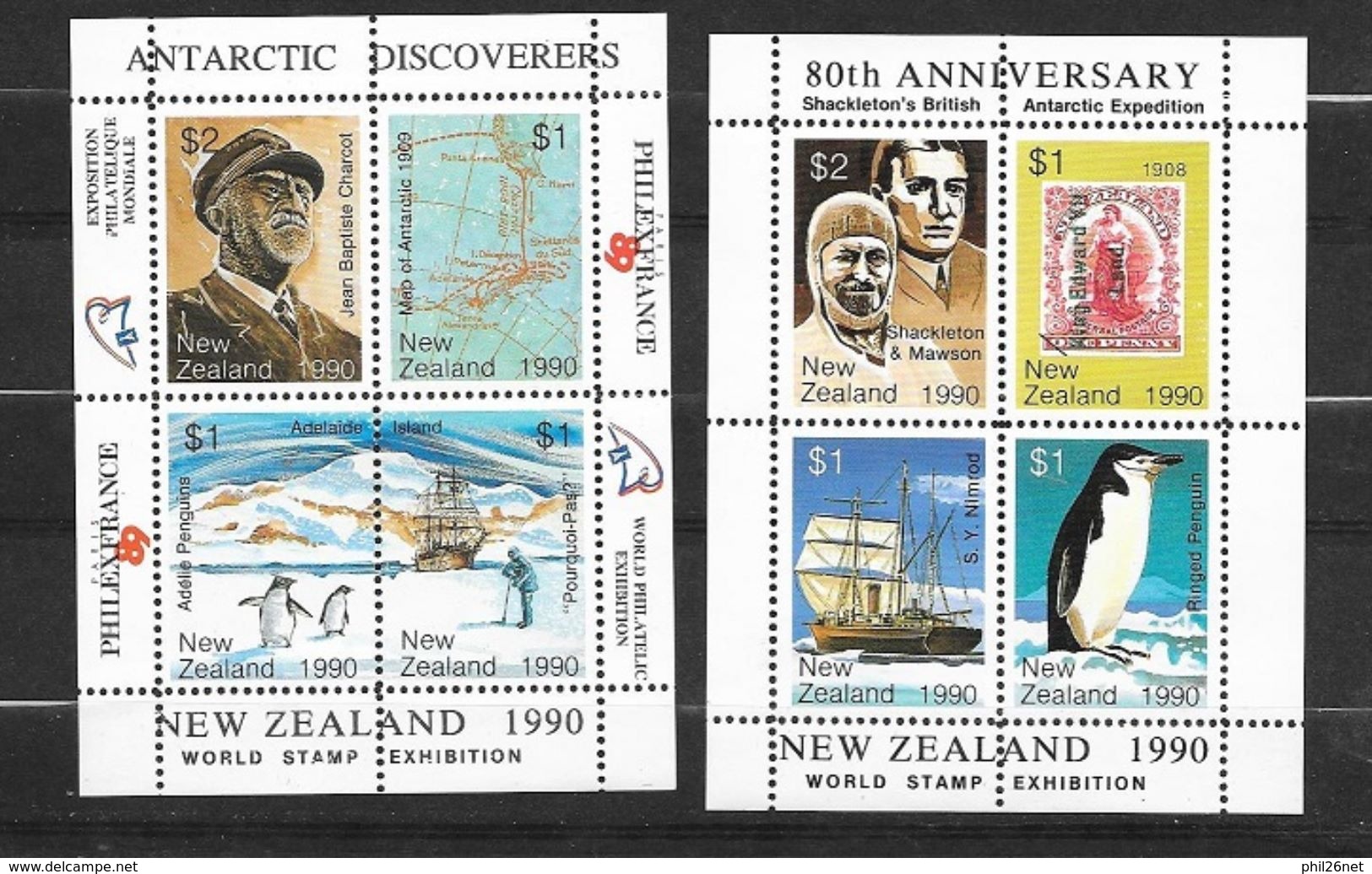 Nouvelle Zélande Les Deux Blocs Feuillet  1990 Découverte De L'Antartique Neufs * * TB  MNH  VF   - Blocks & Sheetlets